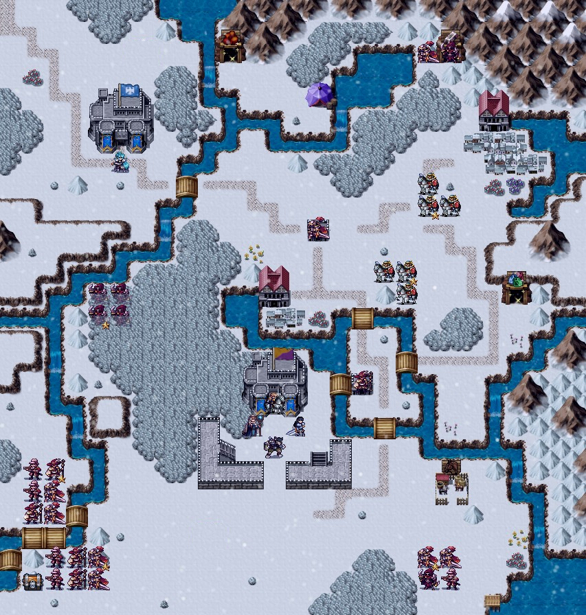 Bản đồ chiến thuật Chapter 19 — Return to Eastwall: grid địa hình, vị trí quân, mục tiêu và loot