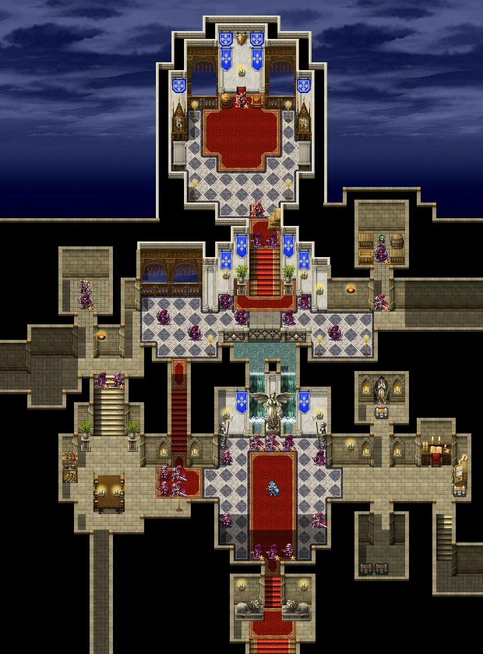 Bản đồ chiến thuật Chapter 28 — Downfall: grid địa hình, vị trí quân, mục tiêu và loot