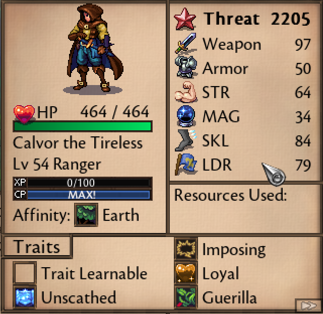 Calvor the Tireless — stat card