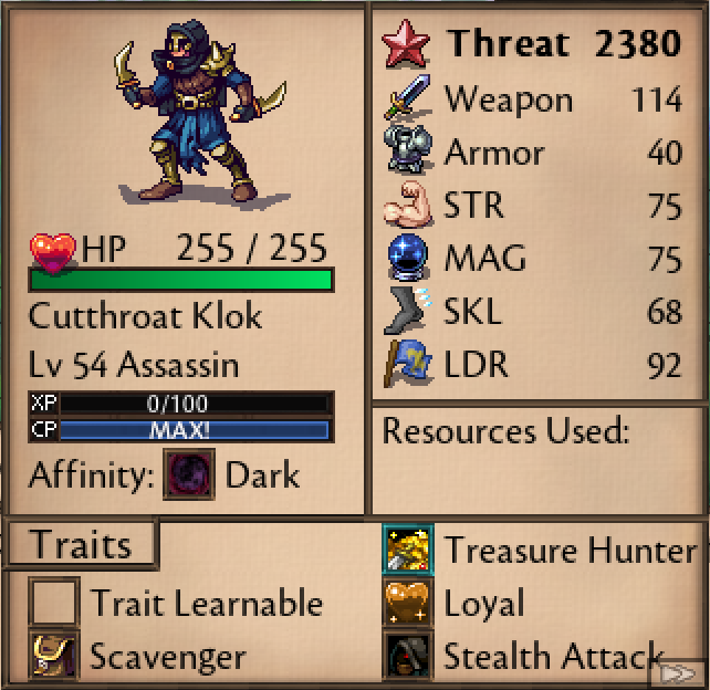 Cutthroat Klok — stat card