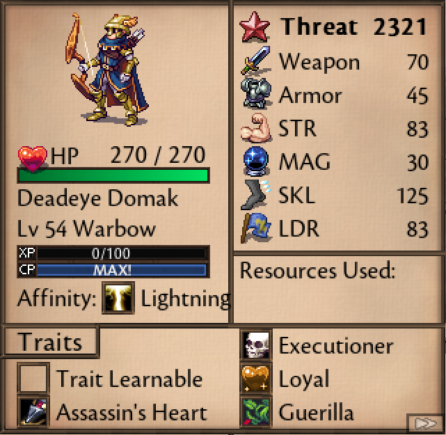 Deadeye Domak — stat card