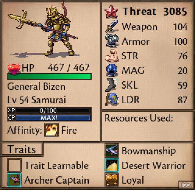 General Bizen — stat card