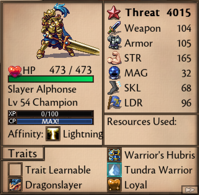 Slayer Alphonse — stat card