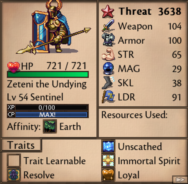 Zeteni the Undying — stat card